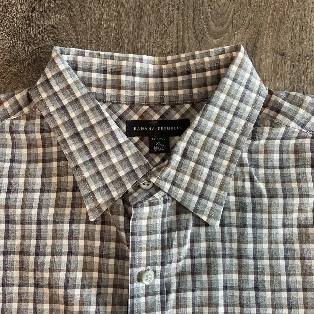 Banana Republic Shirt Mens 17/ 17.5 XL Heather Plaid Long Sleeve Button Up Shirt